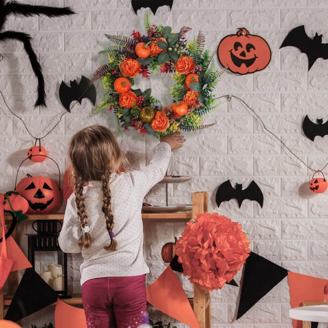 1Pc 17.71IN Autumn Wreath With Pumpkin Mixed Leaves Berries Flowers Fall Decoration For Indoor Outdoor Window Wall Front Door In Halloween Thanks Giving Day - EX-STOCK Canada