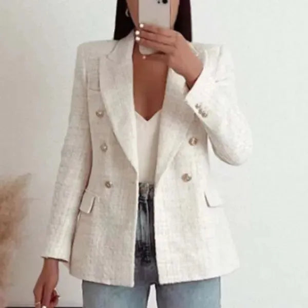 Classy Urban Women Textured Double Breasted Tweed Blazer - EX-STOCK CANADA