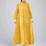 Middle East Plate Flower Loose Plus Size Pleated Extended Dress Oganza Long Sleeve Maxi Dress for Occasional events
