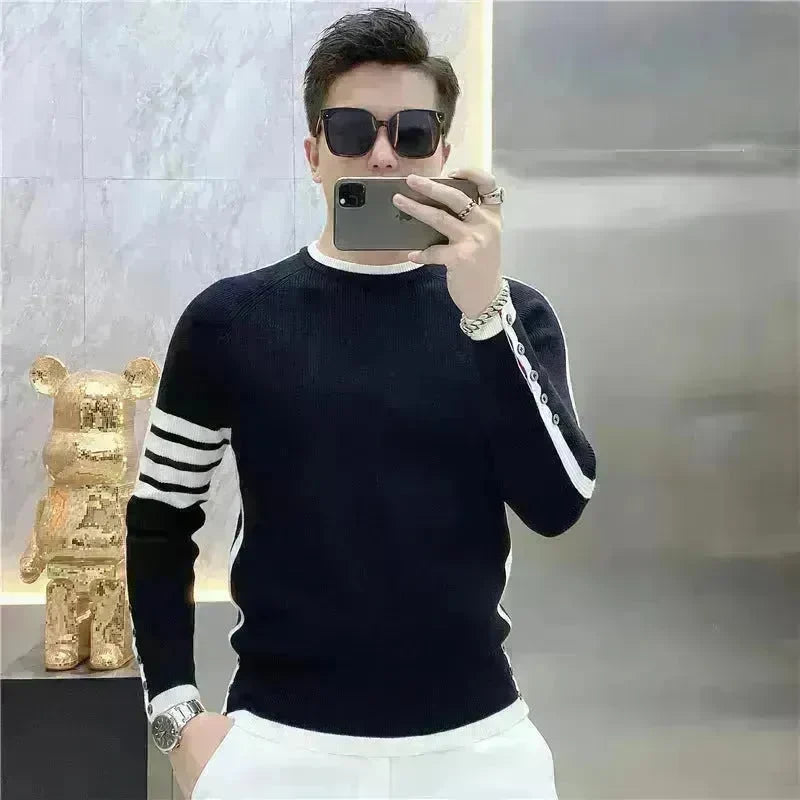 Simple All-match Slim fit Round Neck Pullover Sweater top for men - EX-STOCK CANADA