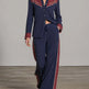 Women's Western Colorblock Lapel Shirt & Wide-Leg Pants Two-Piece Set – Navy Blue | Canada & USA