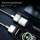 Dual current separation mode charging cable with smartphone on a dark surface