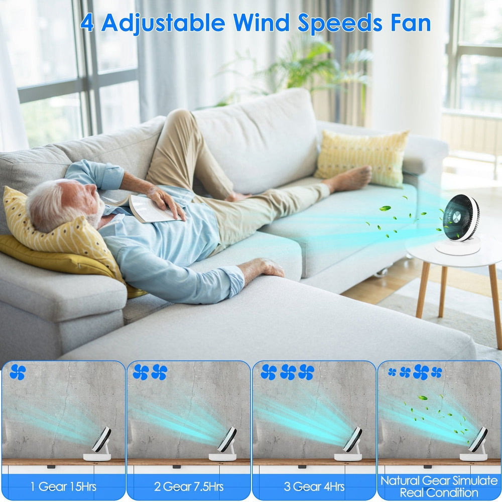 Foldable Rechargeable LED Desk Fan Wall Mounted Fan With Magnetic Remote Hanging Oscillating Fan With 4 Speeds 2 Brightness Time Setting Automatic Rotation EX-STOCK