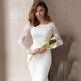 Satin Lace Long-Sleeve Wedding Dress, White & Ivory, US0–26W