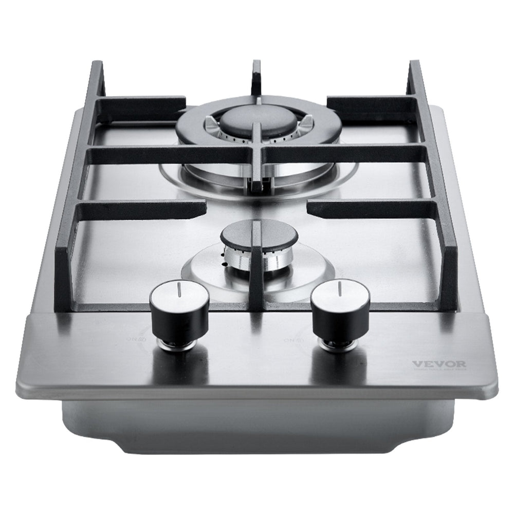 Gas Cooktop 12 Inch, Max 12250BTU 2 Burners Built-in Stainless Steel Gas Stove Top, LPG NG Convertible Dual Fuel Natural Gas Hob With Thermocouple Protection EX-STOCK