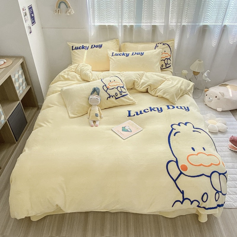 Thickened Warm Milk Fleece Bed Hat Baby Duvet Set Four-piece Set EX-STOCK Canada 
