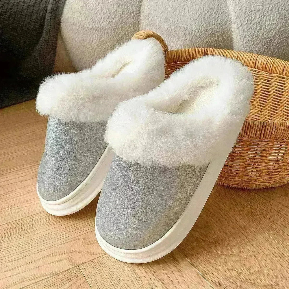 Fashion Frosted Sequined Plush Slippers Winter Warm Home Indoor Non-slip Bedroom Floor Fuzzy Slipper For Couple Women House Shoes - EX-STOCK CANADA