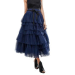 Summer Long Wave Ruffle Layered Ruched High Waist Midi tulle Skirt - EX-STOCK CANADA
