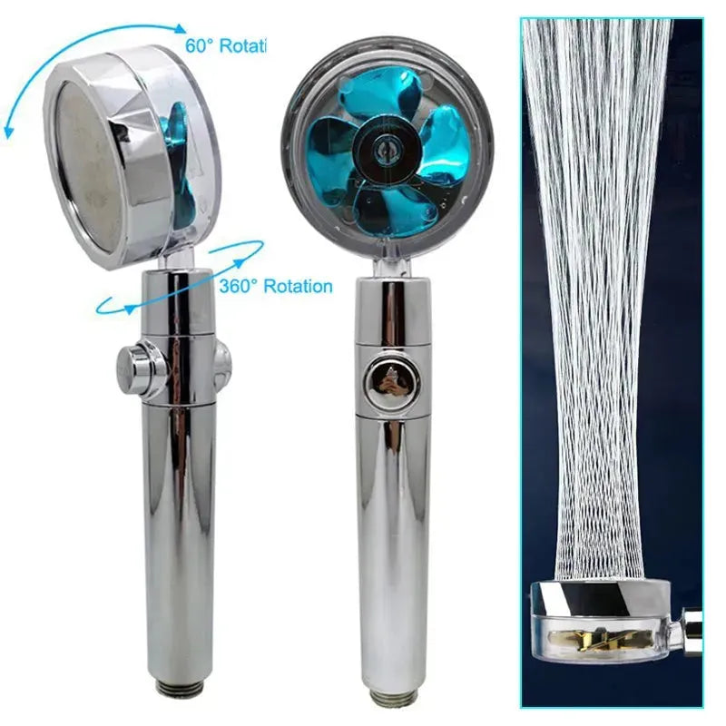 Propeller Driven Shower Head With Stop Button And Cotton Filter Turbocharged High Pressure Handheld Shower Nozzle - EX-STOCK CANADA