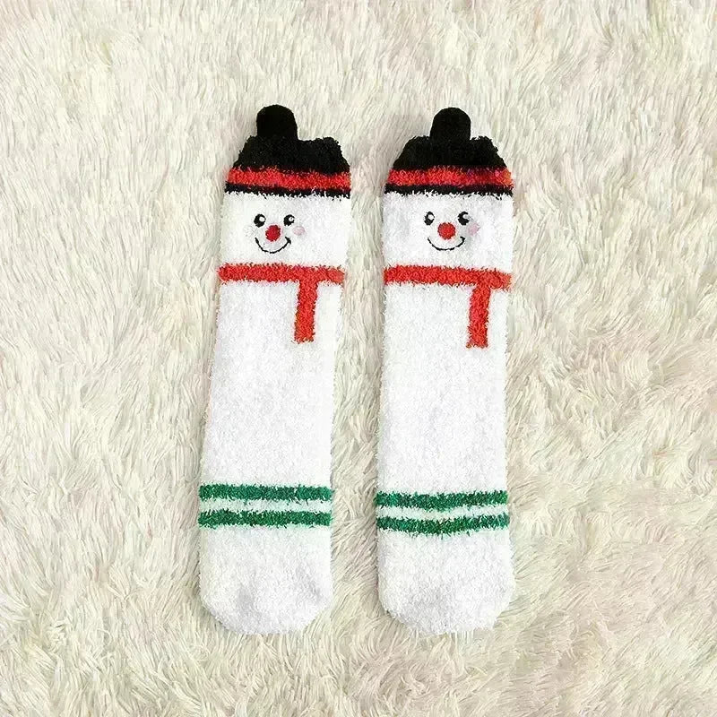 Child Christmas Socks Winter No-shedding Cute Elk Elk Santa Claus Snowman Sleeping Floor Coral Fleece Socks - EX-STOCK CANADA