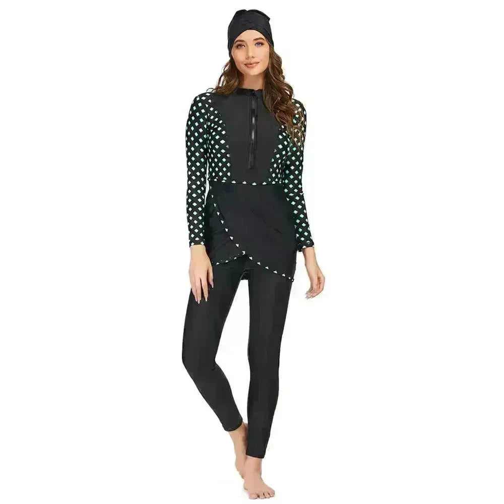 ArabSwimsuit Long-sleeved Trousers Three-piece Set Conservative Sun Protection With Chest Pad EX-STOCK