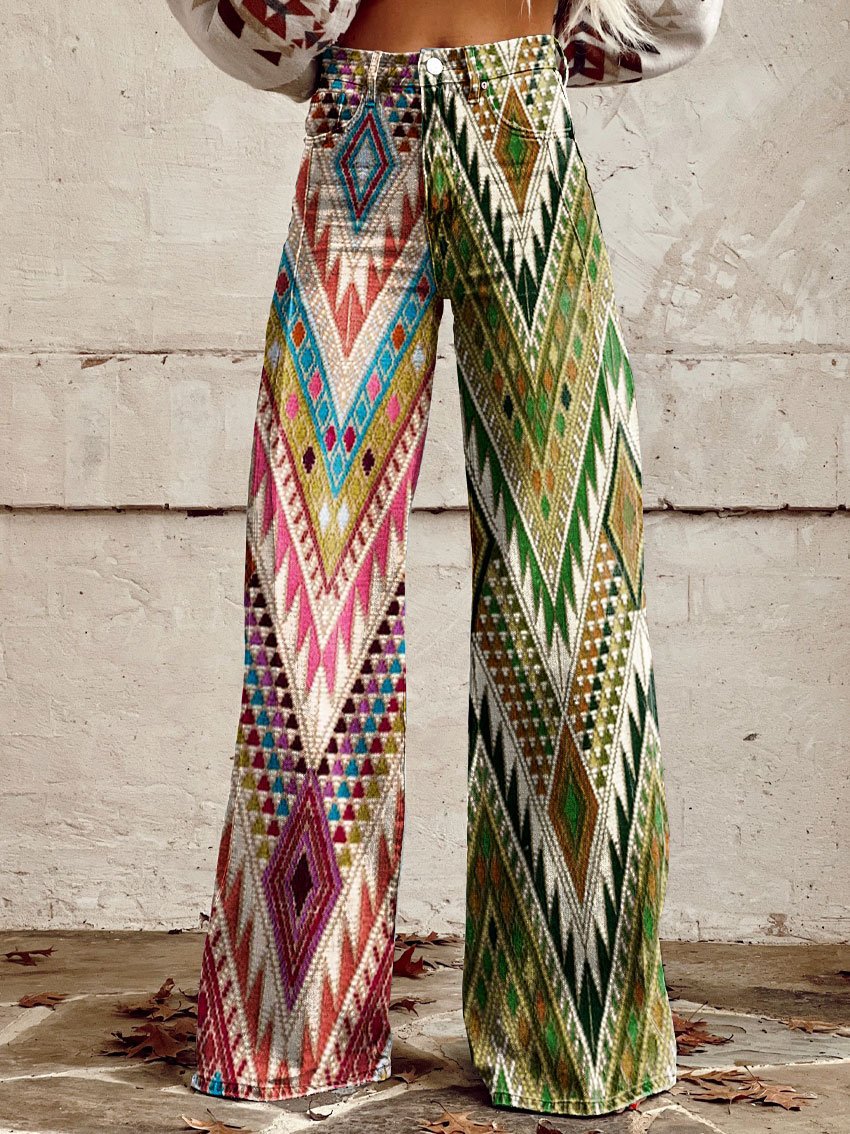 Women's Wide-leg Pants Fashion High Waist Casual Trousers 3D Printing 