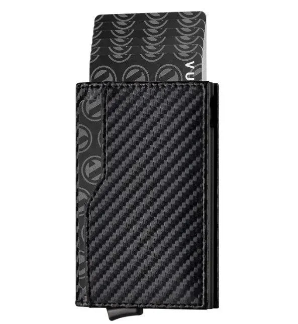 Étui à carte de crédit avec porte-fenêtre à double fenêtre RFID bloquant le portefeuille de carte en cuir automatique