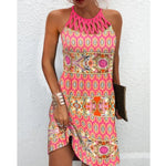 Fashion Print Dress Casual Halterneck Dresses For Women Summer Clothes - EX-STOCK CANADA
