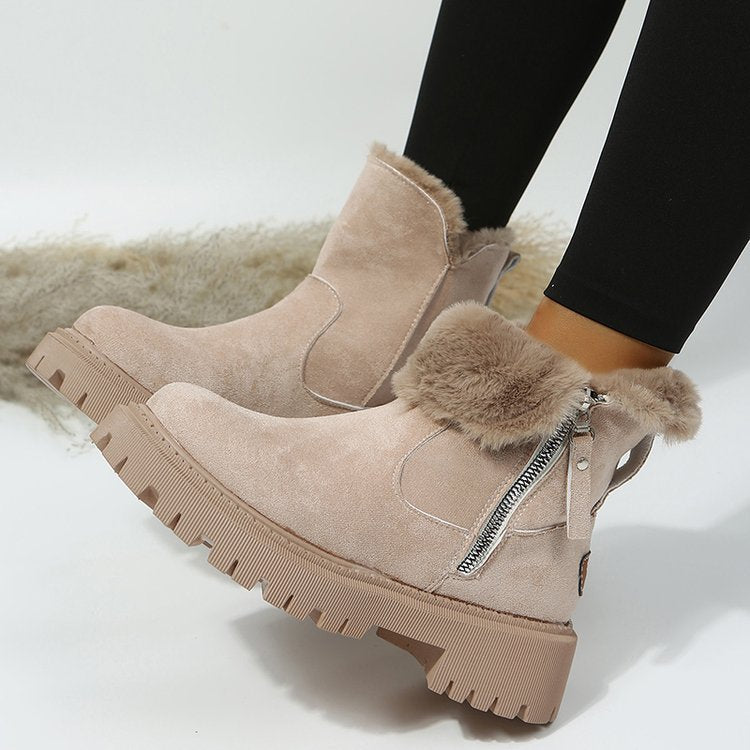 Women's Suede Snow Boots – Plush Lined Ankle Boots with Side Zipper | Black, Brown, Khaki | Sizes 35–43