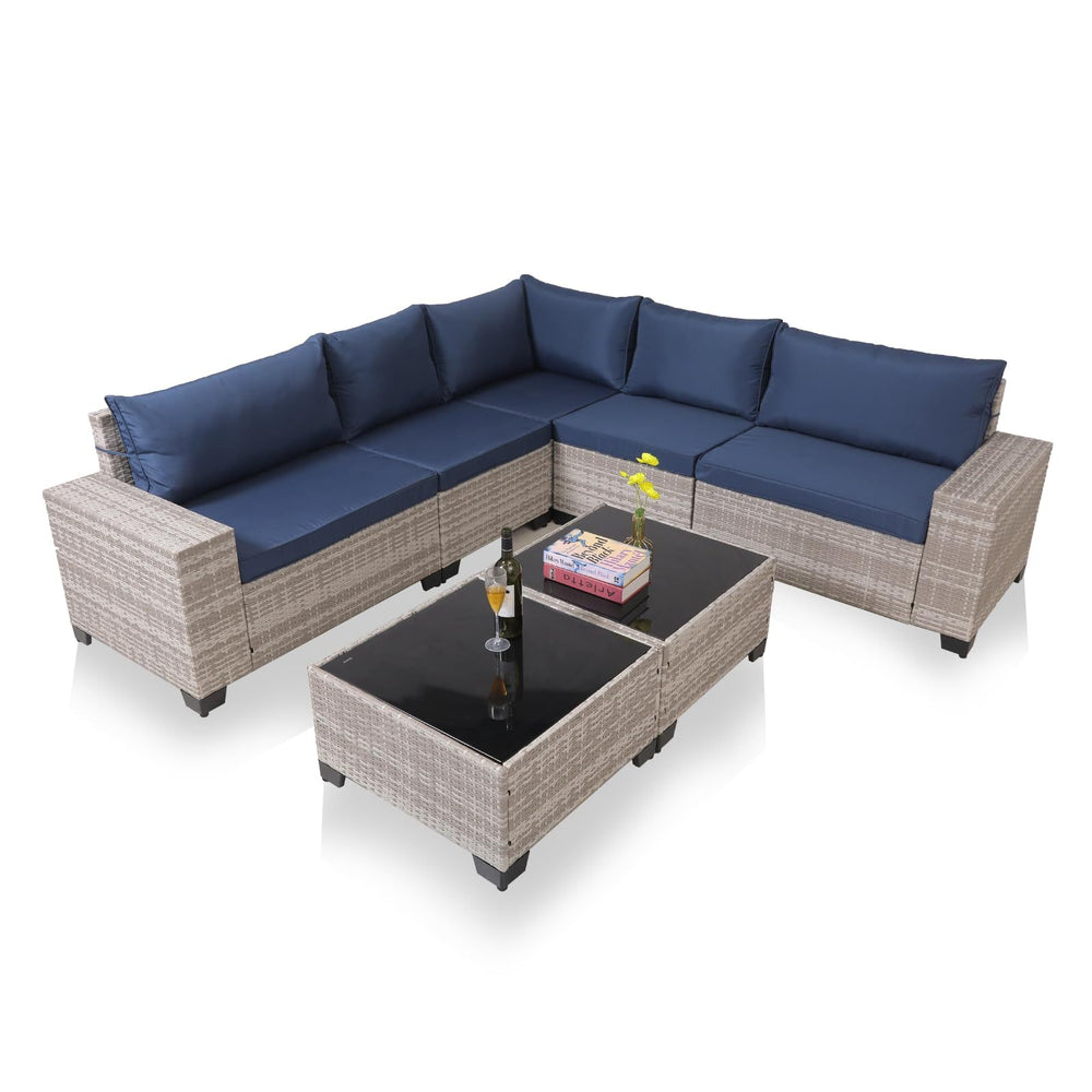 7-Piece Outdoor Patio Furniture Sets, All-Weather Wicker Rattan Sectional Sofa, Modern Two Glass Coffee Table And Washable Seat Cushion EX-STOCK Canada 