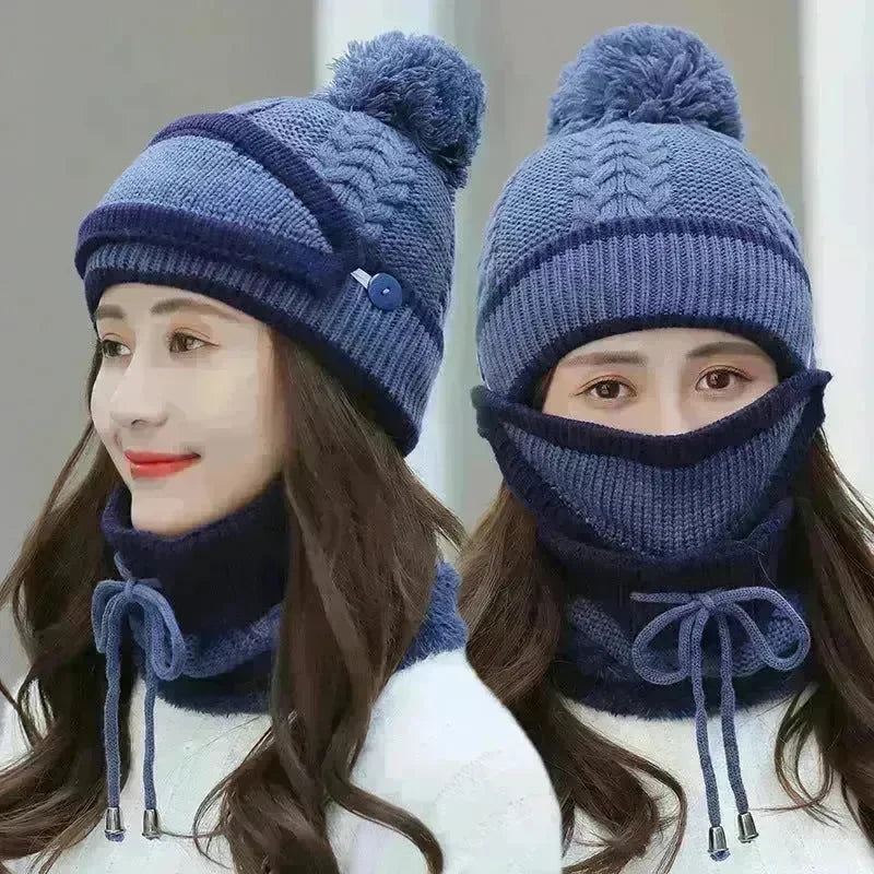 Winter Hat For Women 3pcs Knitted Beanie Hat Scarf Set Warm Hat - EX-STOCK CANADA