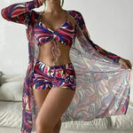 3pcs Pring Bikini With Long Sleeve Cardigan Fashion Summer Beach Swimsuit Women - EX-STOCK CANADA