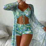 3pcs Pring Bikini With Long Sleeve Cardigan Fashion Summer Beach Swimsuit Women - EX-STOCK CANADA