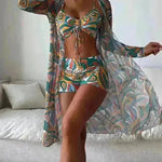 3pcs Pring Bikini With Long Sleeve Cardigan Fashion Summer Beach Swimsuit Women - EX-STOCK CANADA