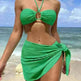 3pcs Solid Color Stripe Swimsuit Sexy Summer Beach Bikini Set Womens Clothing - EX-STOCK CANADA