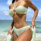 3pcs Solid Color Stripe Swimsuit Sexy Summer Beach Bikini Set Womens Clothing - EX-STOCK CANADA