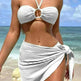 3pcs Solid Color Stripe Swimsuit Sexy Summer Beach Bikini Set Womens Clothing - EX-STOCK CANADA