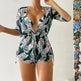 3pcs V-neck Swimsuit Suits Summer Leaf Print Waist-tie Bikini Fashion Long-sleeved Beach Sun-protection Clothing Womens - EX-STOCK CANADA