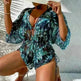 3pcs V-neck Swimsuit Suits Summer Leaf Print Waist-tie Bikini Fashion Long-sleeved Beach Sun-protection Clothing Womens - EX-STOCK CANADA