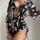3pcs V-neck Swimsuit Suits Summer Leaf Print Waist-tie Bikini Fashion Long-sleeved Beach Sun-protection Clothing Womens - EX-STOCK CANADA