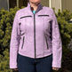 Women's Classic Lamb Leather Jacket. Round Collar with Studs, 4 Zippered Pockets & Shoulder Accent Stitching 