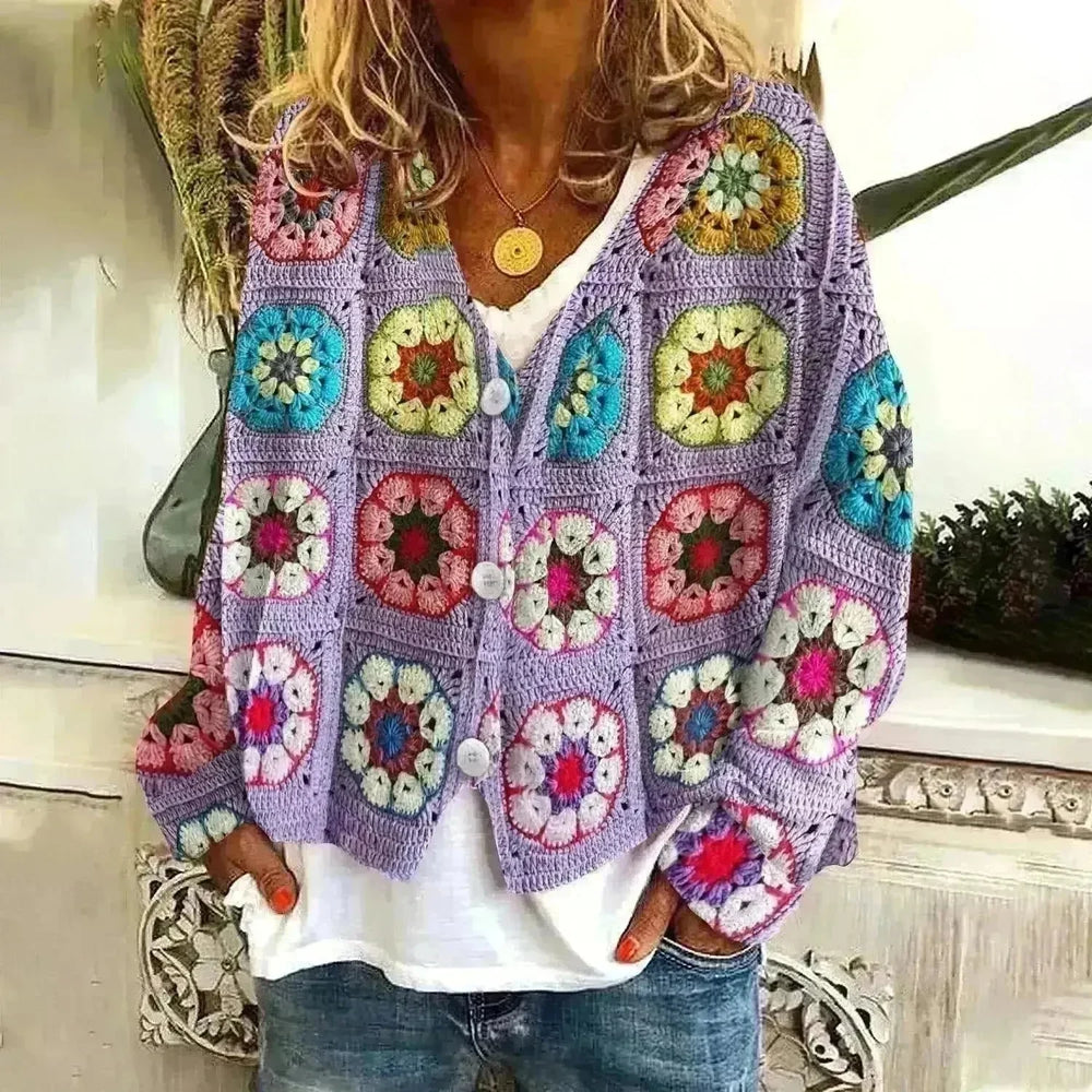 New Christmas Abstract Flowers Printing Sweater Fashion Casual Short Cardigan Coat Womens Clothing - EX-STOCK CANADA