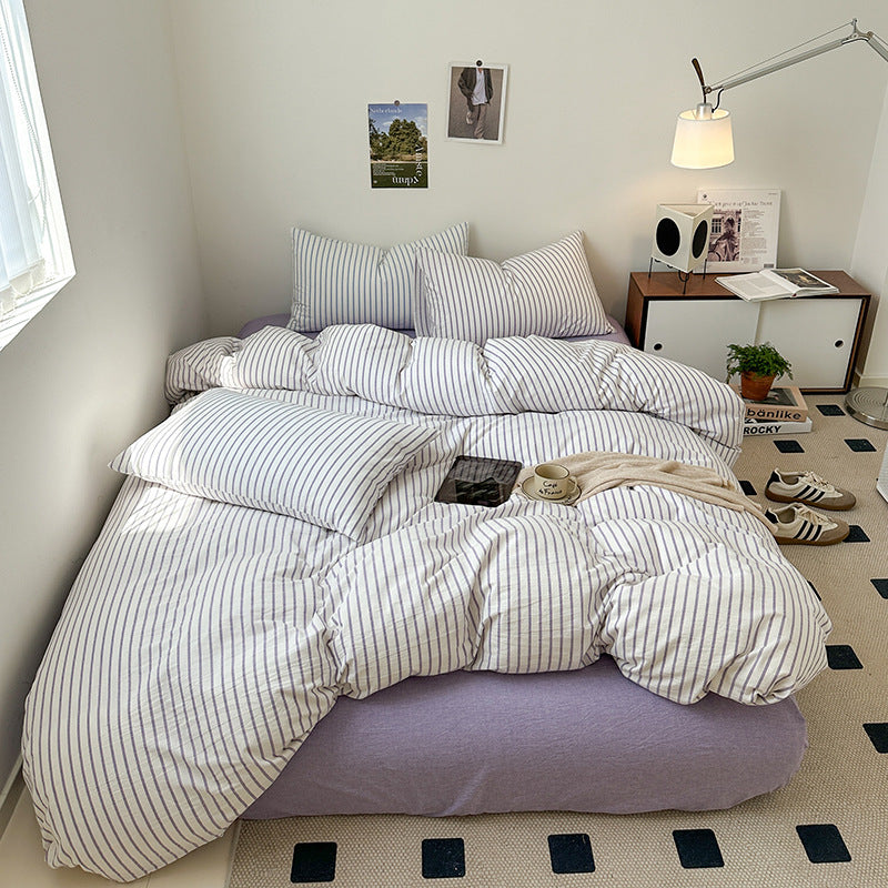 Cotton Yarn-dyed Washed Cotton Four-piece Set Full-cotton Fitted Sheet Non-printed Minimalist Bed Sheet Duvet Cover EX-STOCK Canada 