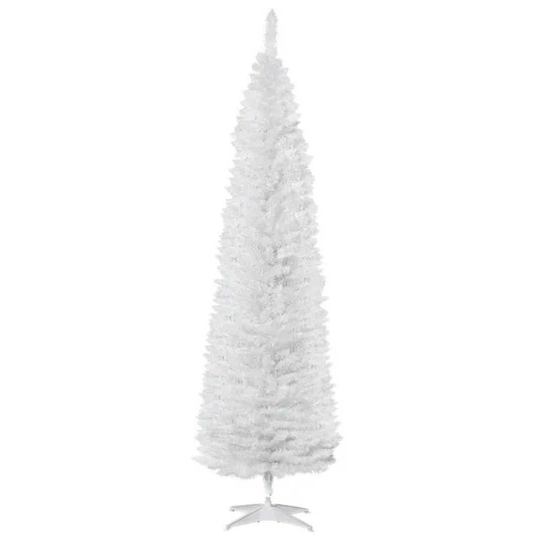 7' Pencil Christmas Tree, Slim Artificial Xmas Tree With Realistic Branches, Sturdy Metal Stand, White EX-STOCK Canada 