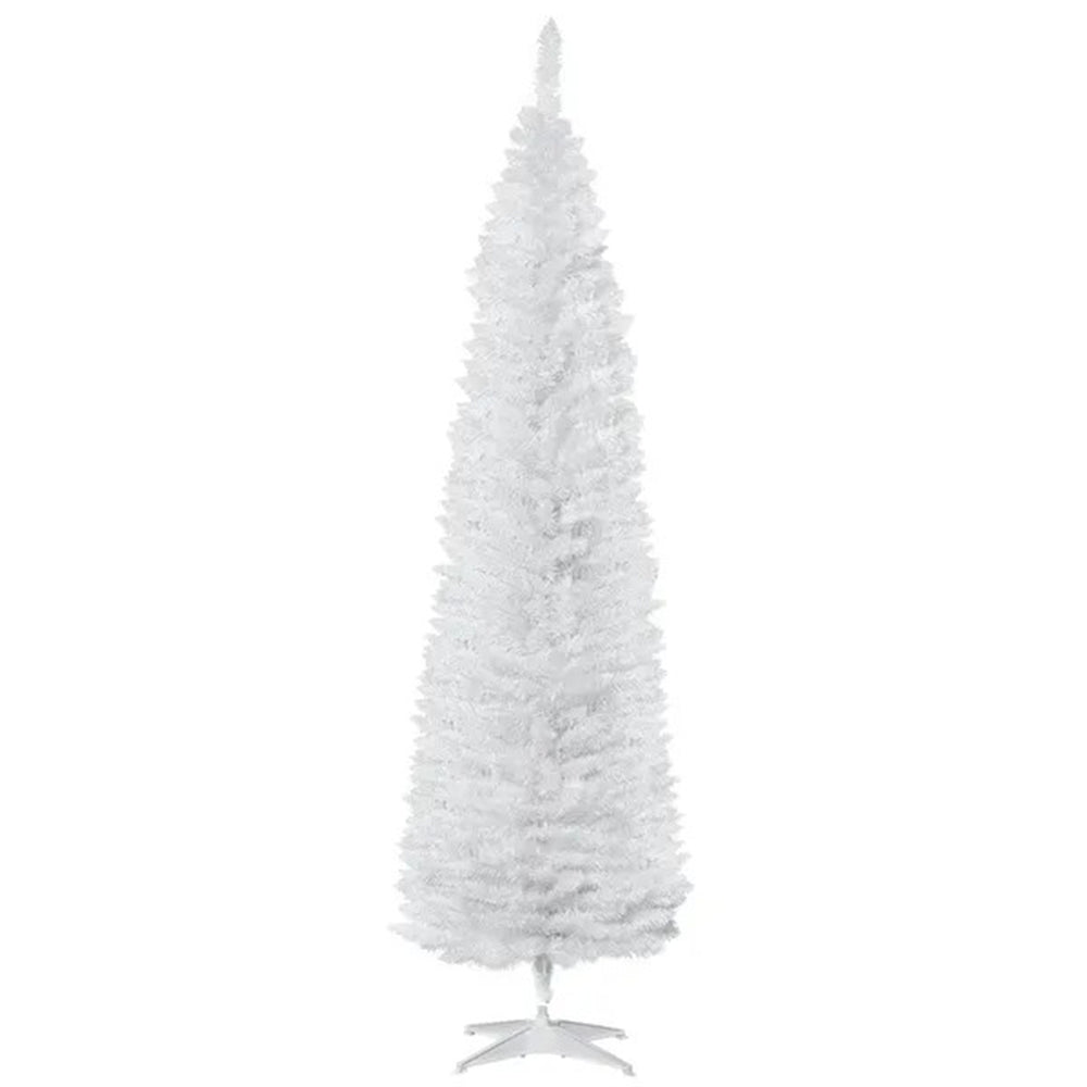 7' Pencil Christmas Tree, Slim Artificial Xmas Tree With Realistic Branches, Sturdy Metal Stand, White EX-STOCK Canada 