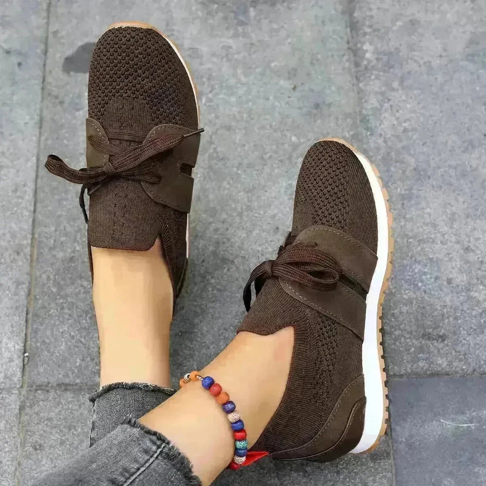 New Lace Up Mesh Flats Shoes For Women Breathable Casual Breathable Walking Wedges Sneaker Shoes for Women - EX-STOCK CANADA