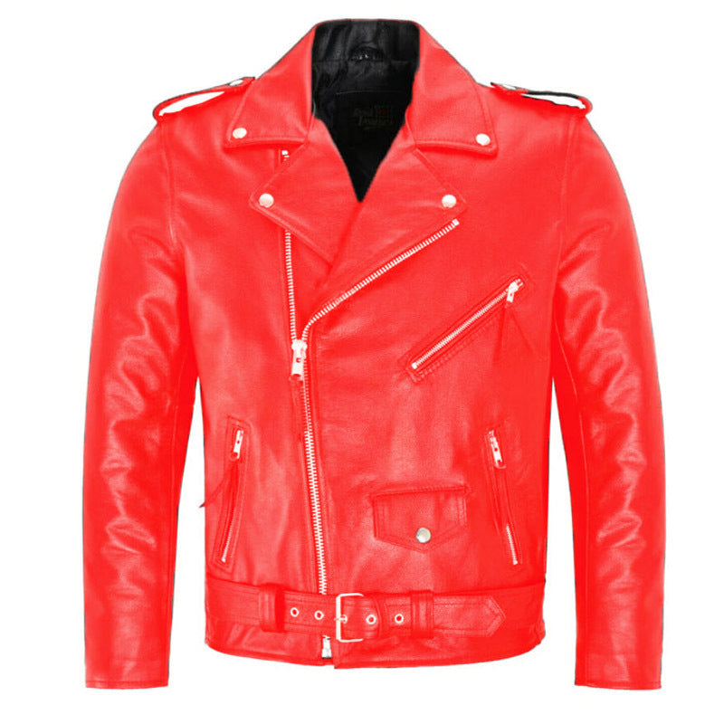 Red Casual Leather Clothing Motorcycle Men's Leather Coat 2