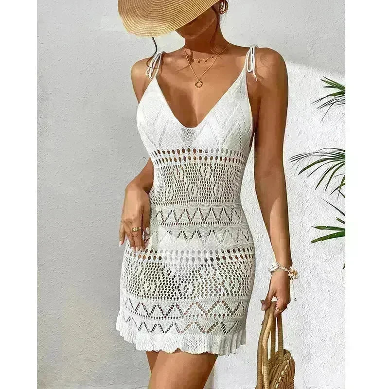 Women's Fashion Suspenders Deep V Knitted Beach Skirt Dress for Chic Ladies - EX-STOCK CANADA