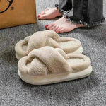 Plataforma para mujeres Fuzzy Home Home Toe Open Toe Triss-Cross Solid Color Sold Toblés de piso informal