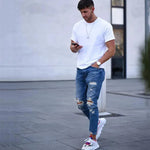 Men Fashion Ripped Hole Denim jeans pant trouser