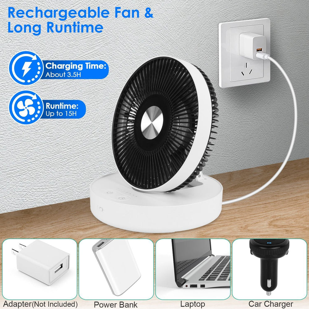 Foldable Rechargeable LED Desk Fan Wall Mounted Fan With Magnetic Remote Hanging Oscillating Fan With 4 Speeds 2 Brightness Time Setting Automatic Rotation EX-STOCK