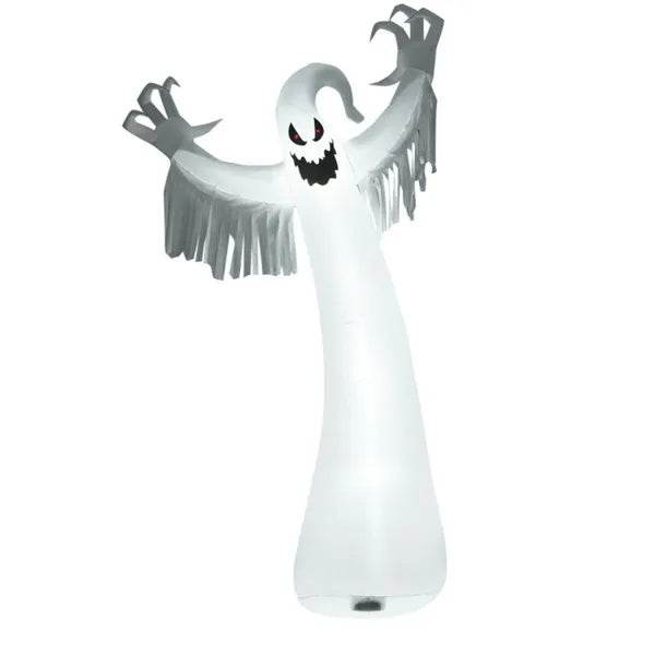 Spooky Halloween Inflatable Ghost - 12 Ft Tall With LED Lights, Waterproof Fabric, Spikes Ropes For Stability, White EX-STOCK