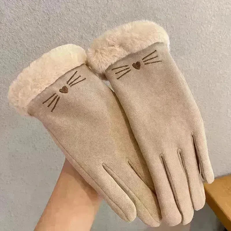 Fleece Lined Padded Warm Keeping Cute Suede Riding Gloves - EX-STOCK CANADA