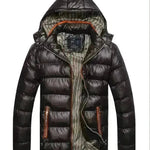 Winter leather Puffer coat for men Hooded padded Winter jacket for men