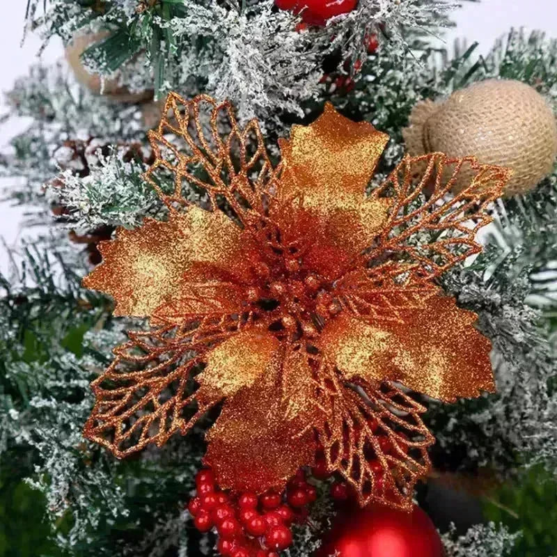 Glitter Artifical Christmas Flowers Christmas Tree Decorations For Home Fake Flowers Xmas Ornaments New Year Decor - EX-STOCK CANADA