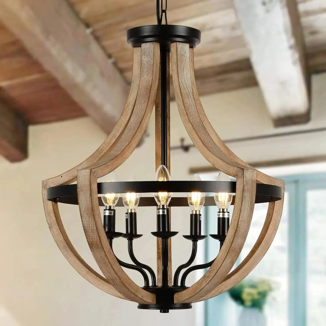 Solid Wood Modern Chandelier For Dining Room, Living Room, Kitchen, Island, Bedroom, Foyer, Height Adjustable, Brown - EX-STOCK CANADA
