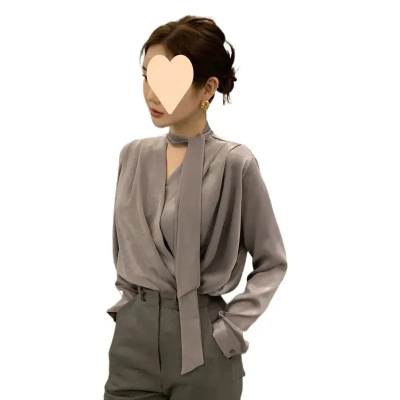 High-end Anti-wrinkle Acetate Satin pleated Blouse Shirt For Women - EX-STOCK CANADA