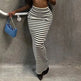 High-waisted Black And White Striped Straight Long Pencil Skirt - EX-STOCK CANADA