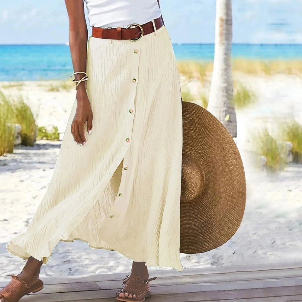 Women's summer Fashion Cotton Linen A-Line Hip Mid Waist Long maxi Skirt - EX-STOCK CANADA