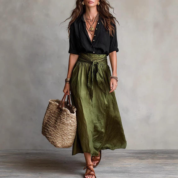 Set Due Pezzi Donna: Camicia con Bottoni e Gonna Dritta – Outfit Estivo Casual